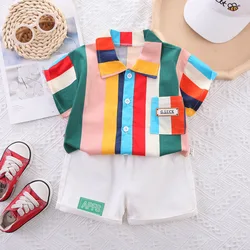 Conjunto bebé verano camisa de rayas y pantalones suave