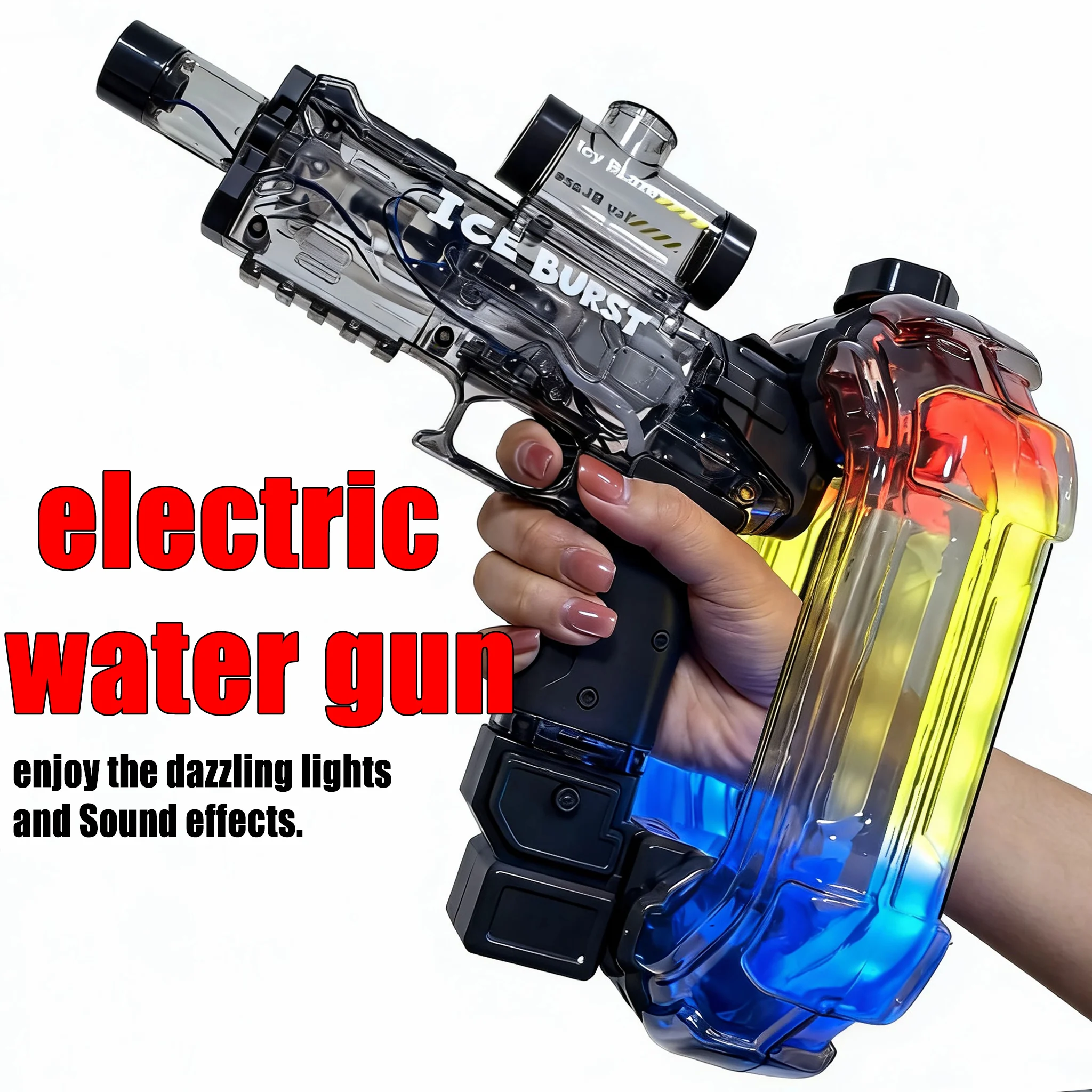 Pistola de agua eléctrica infantil con luces, sonido y anillo - imagen 3