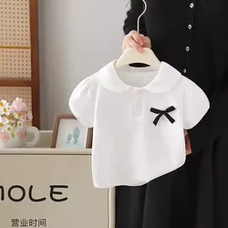 Camiseta niña manga corta con lazo estilo blusa informal verano