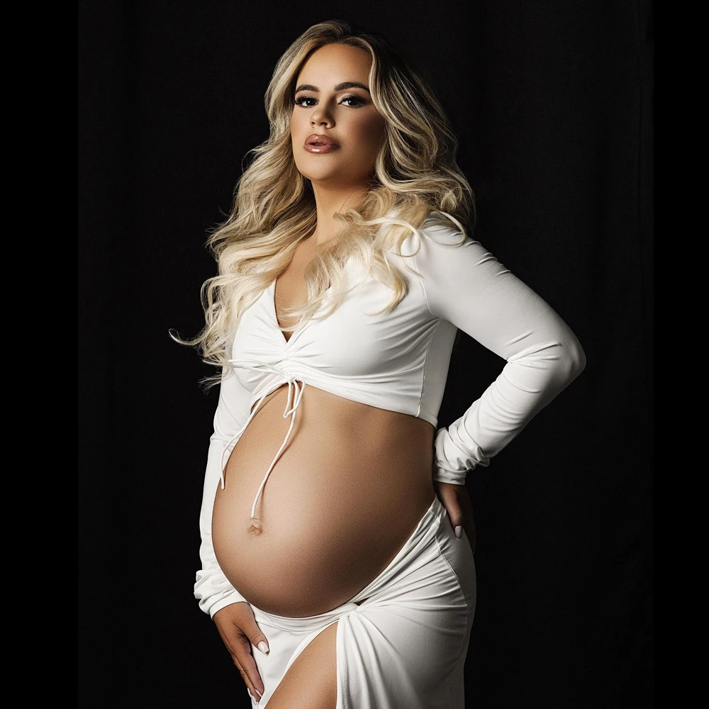 Vestido premamá ceñido con elástico para sesión de fotos - imagen 2