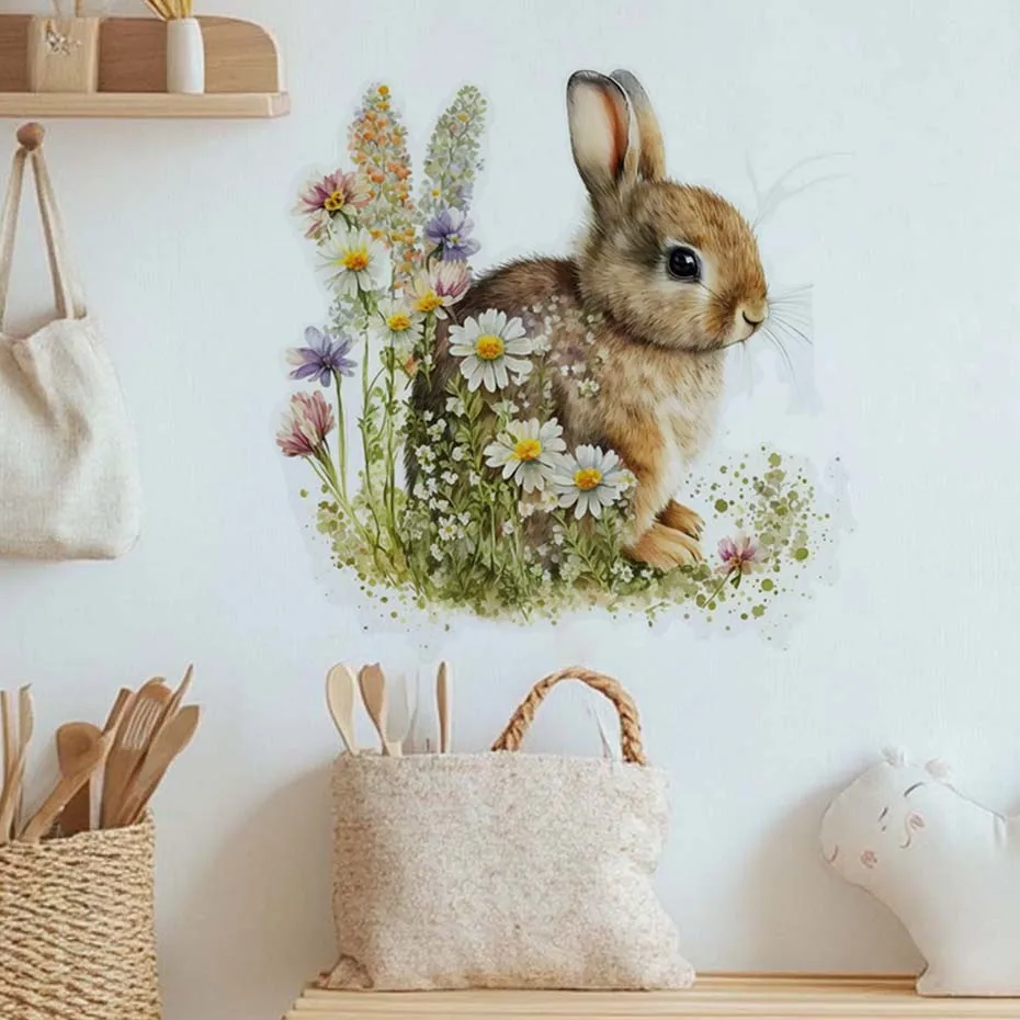 Pegatinas de pared con conejito y flores para habitación infantil - imagen 4