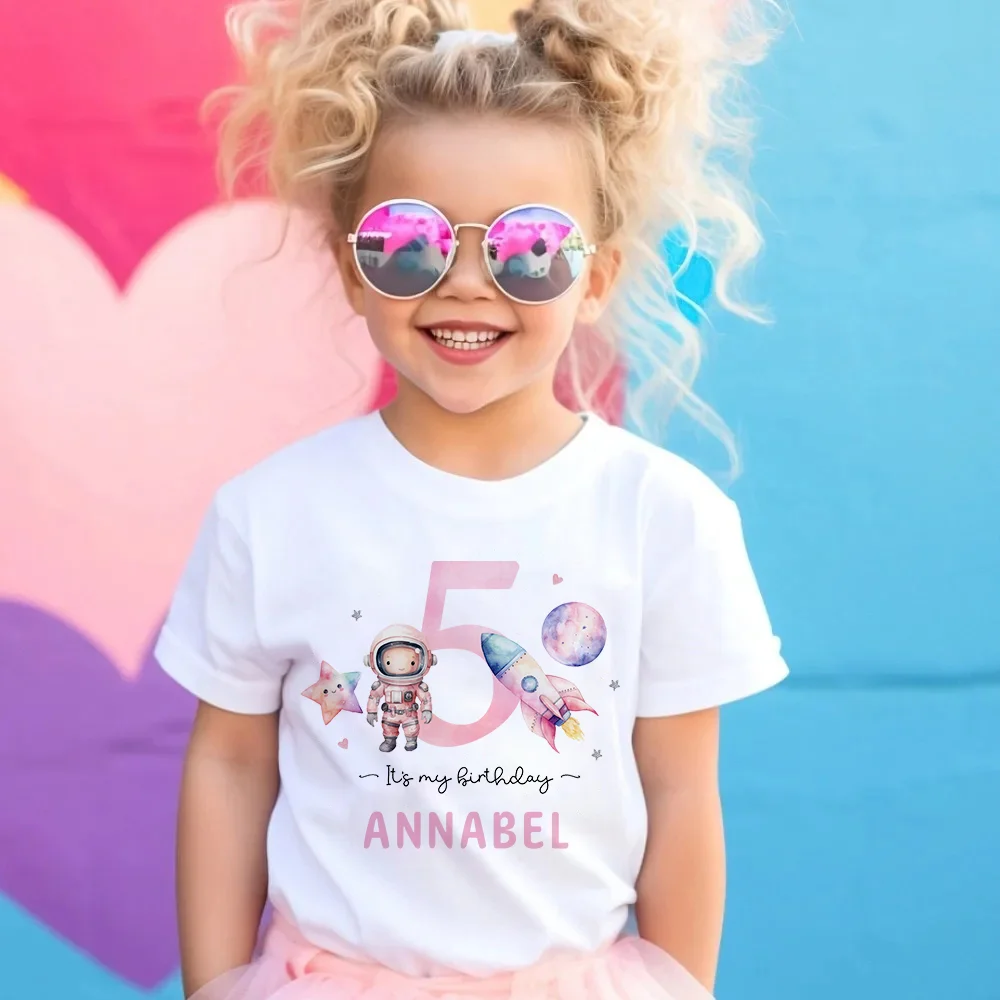 Camiseta de cumpleaños astronauta algodón para niñas 1-9 años - imagen 2