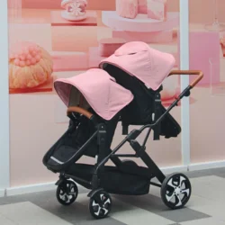 Cochecito gemelar doble para gemelos – Plegable alta vista