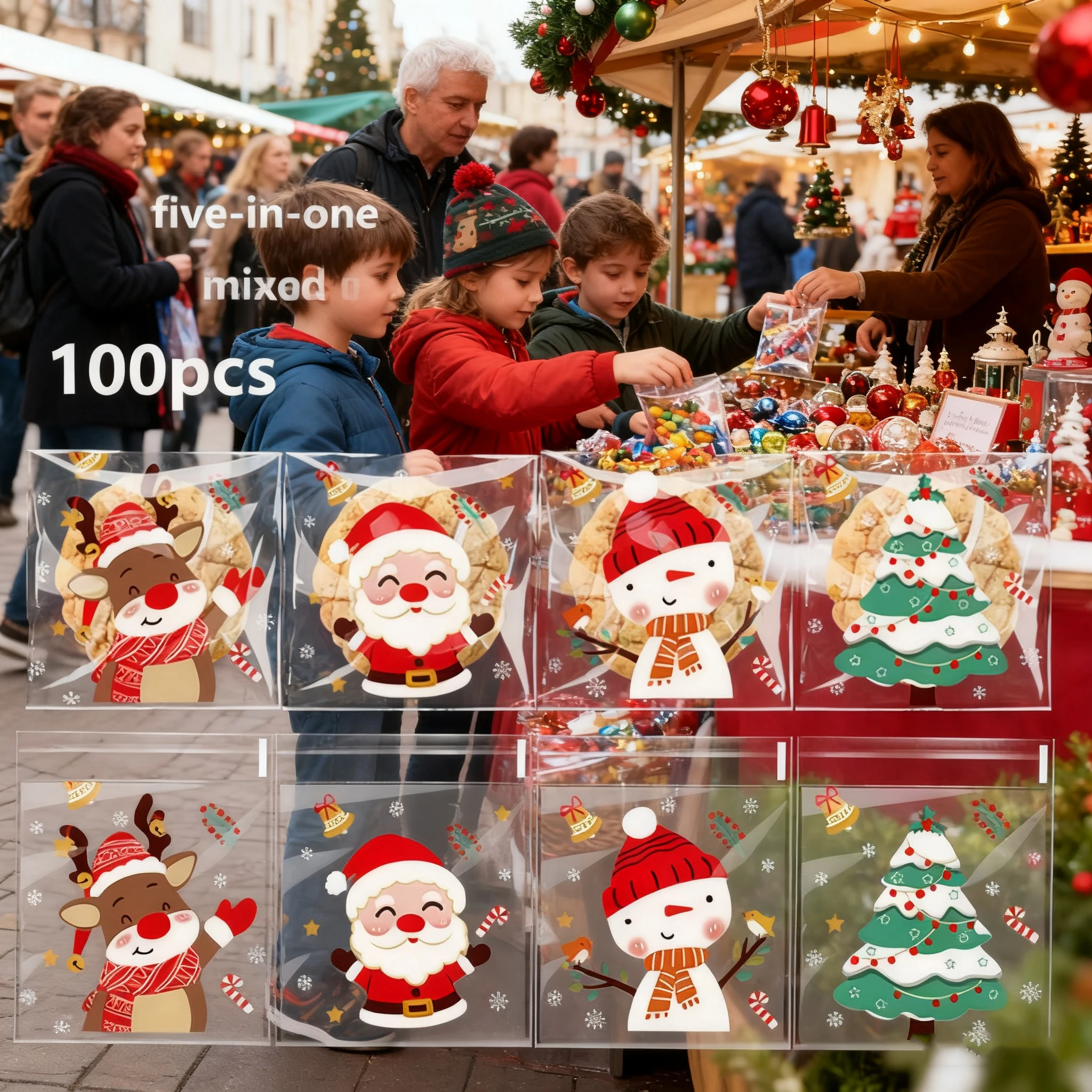 Bolsas OPP navideñas autoadhesivas para galletas con copos de nieve - imagen 4