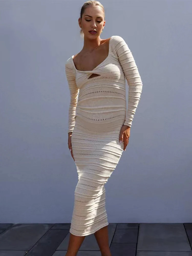 Vestido punto embarazo rayas manga larga para sesión fotos otoño - imagen 2