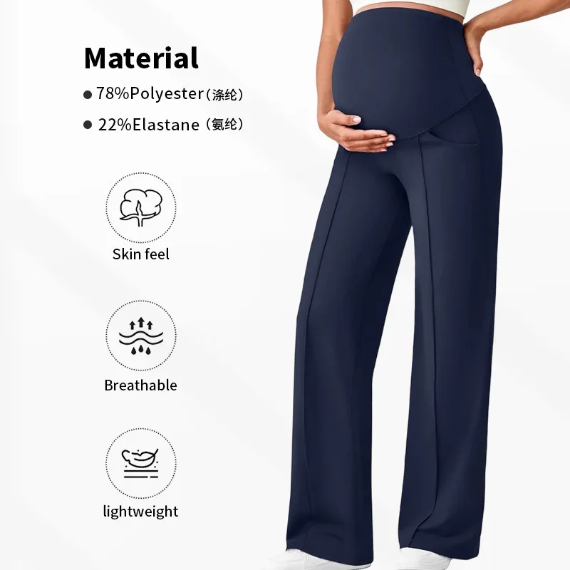 Pantalón de embarazo tiro alto perneras rectas amplias con bolsillos - imagen 3