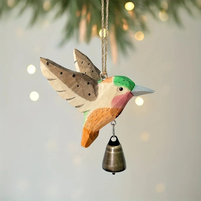 Colibrí de madera con detalle de campana bronze