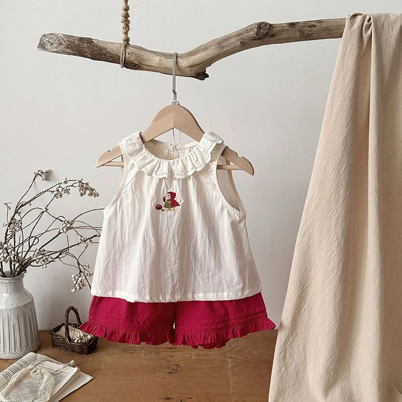 Camiseta de verano para bebé holgada con bordado sin mangas niña - imagen 4
