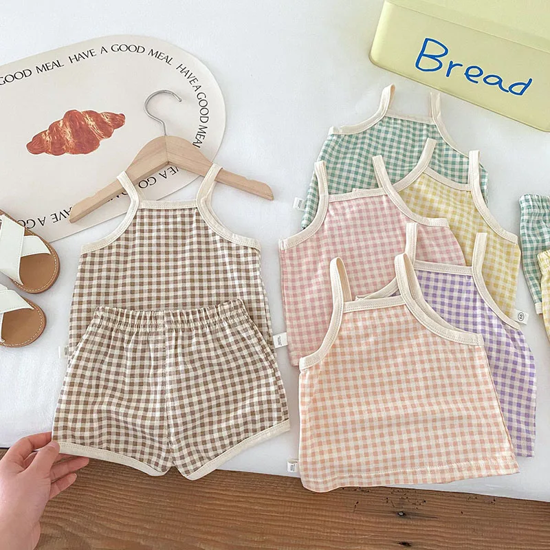Conjunto verano algodón para bebé y niño – Camiseta y shorts a cuadros