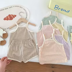 Conjunto verano algodón para bebé y niño – Camiseta y shorts a cuadros