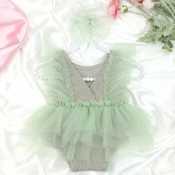 Vestido de tul con encaje para bebé princesa y diadema lazo