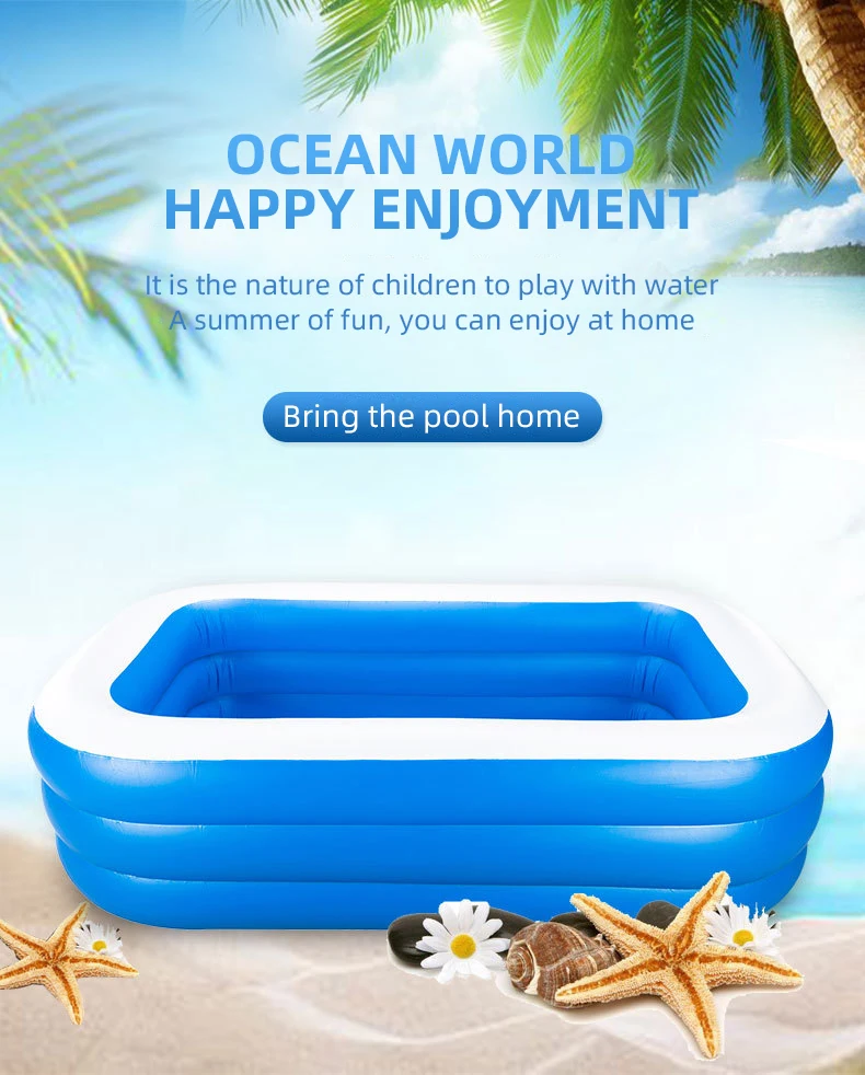 Piscina inflable rectangular azul y blanca