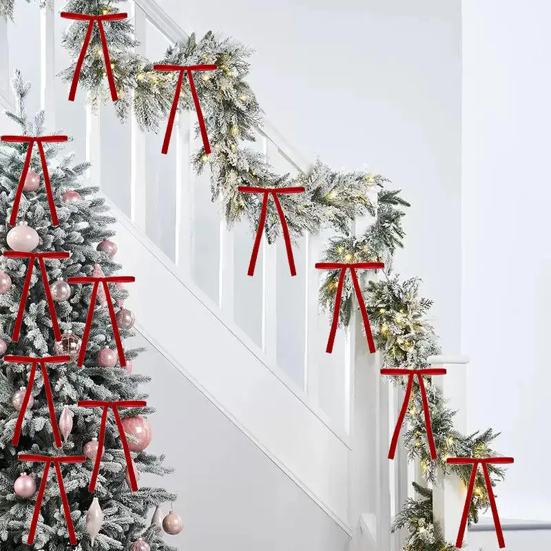 Adornos colgantes de terciopelo rojo para árbol de Navidad - imagen 3