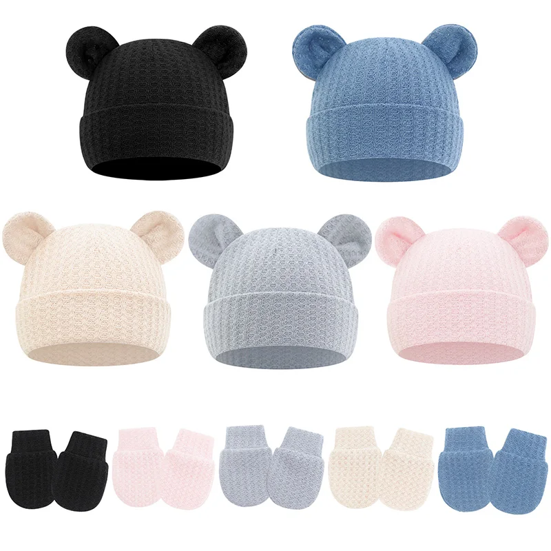 Gorro y guantes de punto para bebé recién nacido – Invierno - imagen 5