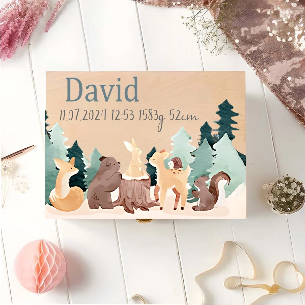 Caja de recuerdos de madera personalizada para niños – animales - imagen 4