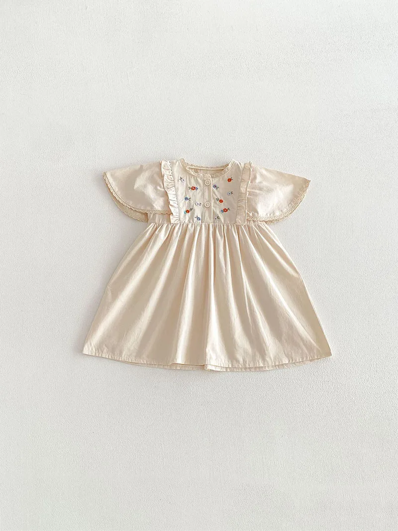 MILANCEL vestido de verano bebé con mangas onduladas y flores bordadas - imagen 5