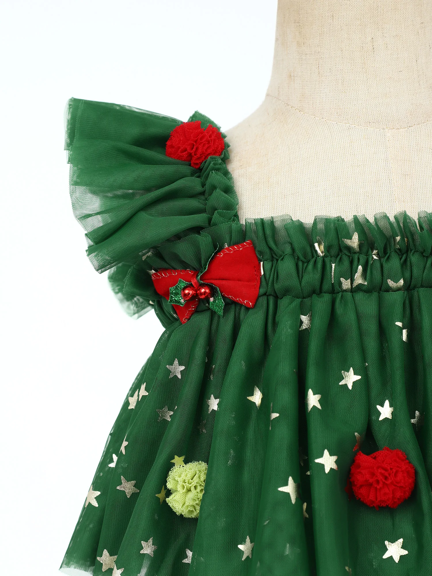Vestido Navidad para niñas de tul con estrellas y tirantes