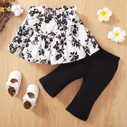 Conjunto floral manga larga para bebé, top y pantalones acampanados