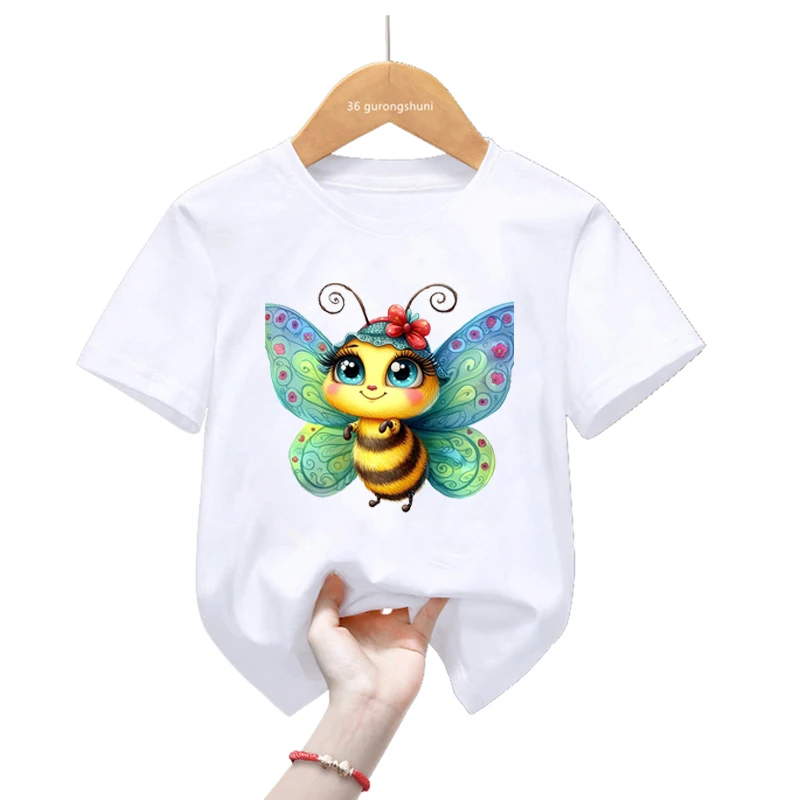 Camiseta verano niños manga corta - Estampado abeja y mariposa