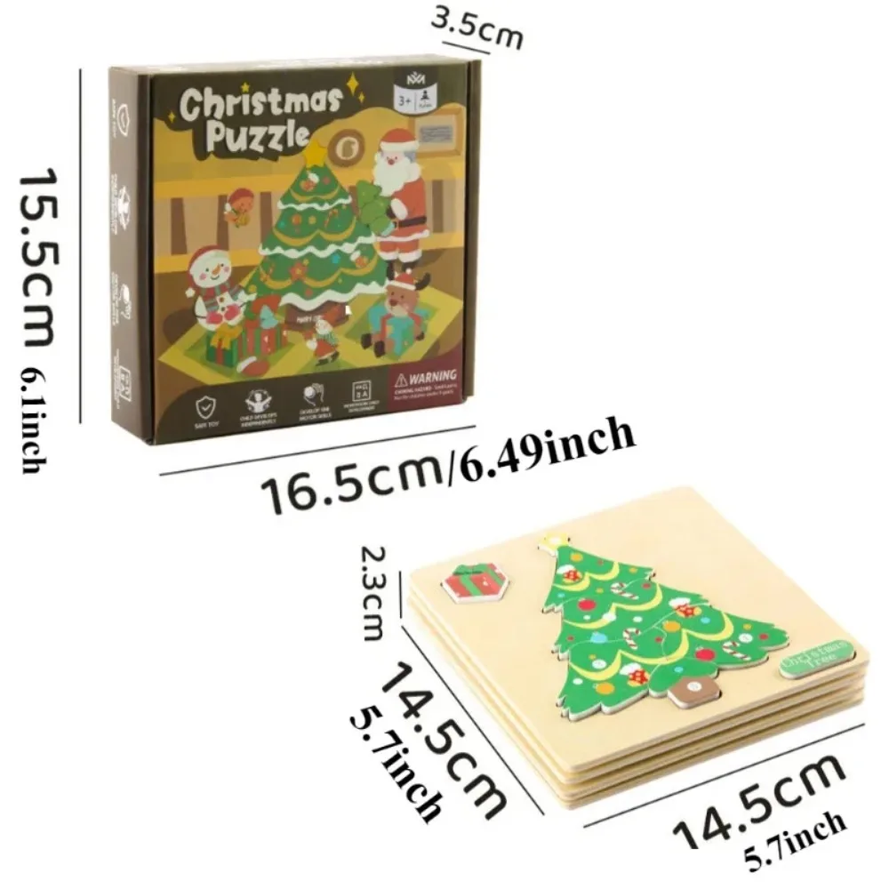 Rompecabezas de madera infantil Navidad con Papá Noel y reno - imagen 2