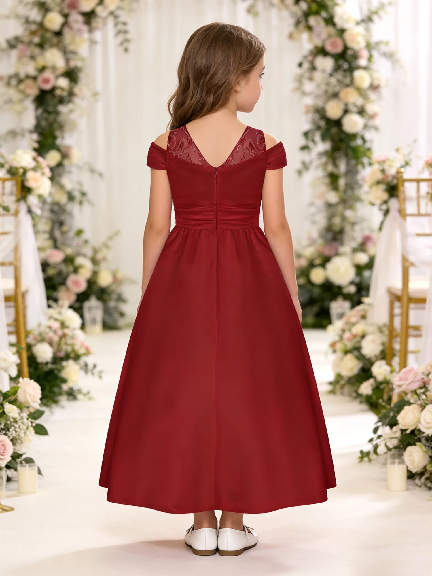 Vestido de fiesta niña de corte A con encaje y flores - imagen 4