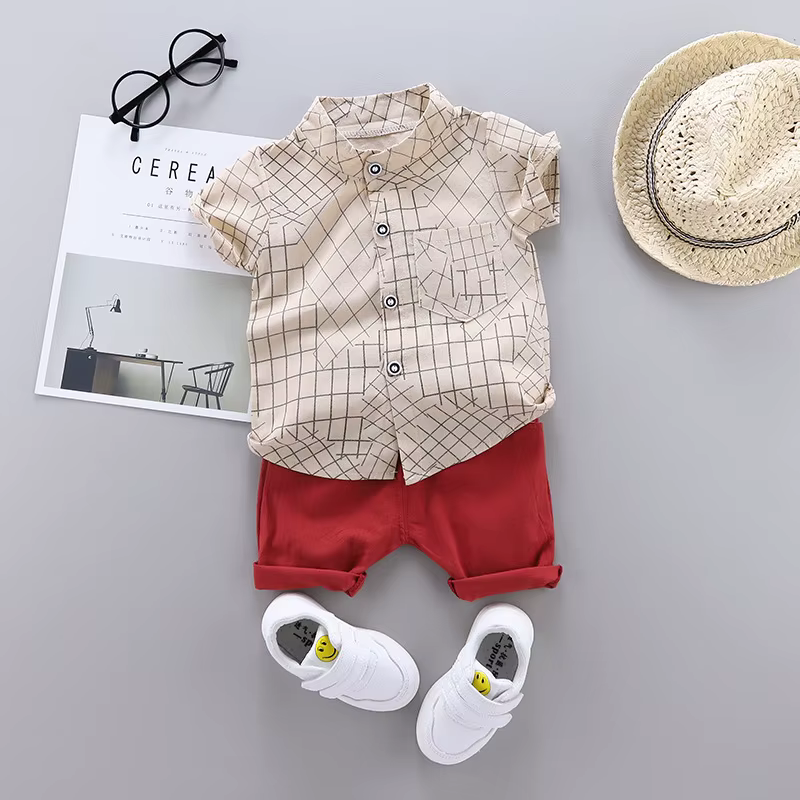 Conjunto de verano para bebé con camisa a cuadros y pantalones cortos - imagen 4