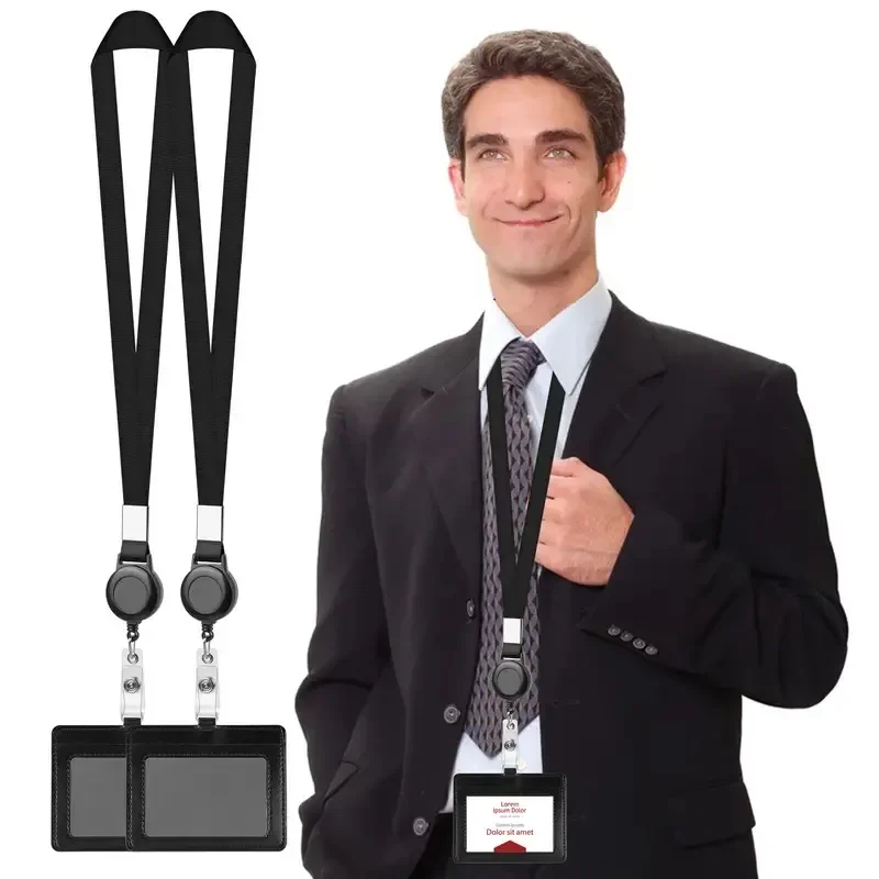 Portatarjetas retráctil negro para identificación laboral con cordón - imagen 2