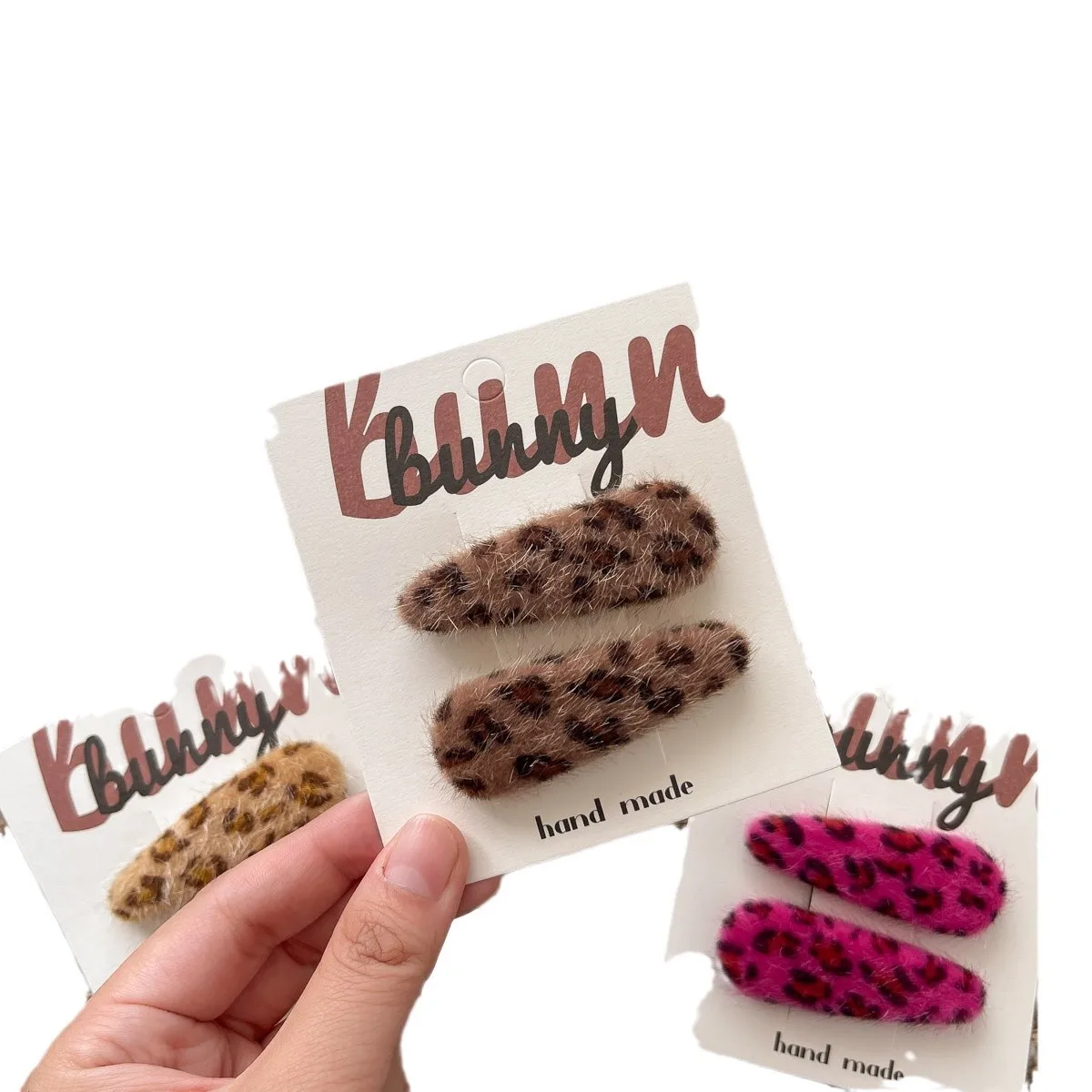 Pinzas para el pelo de niña leopardo en felpa estampada - imagen 5
