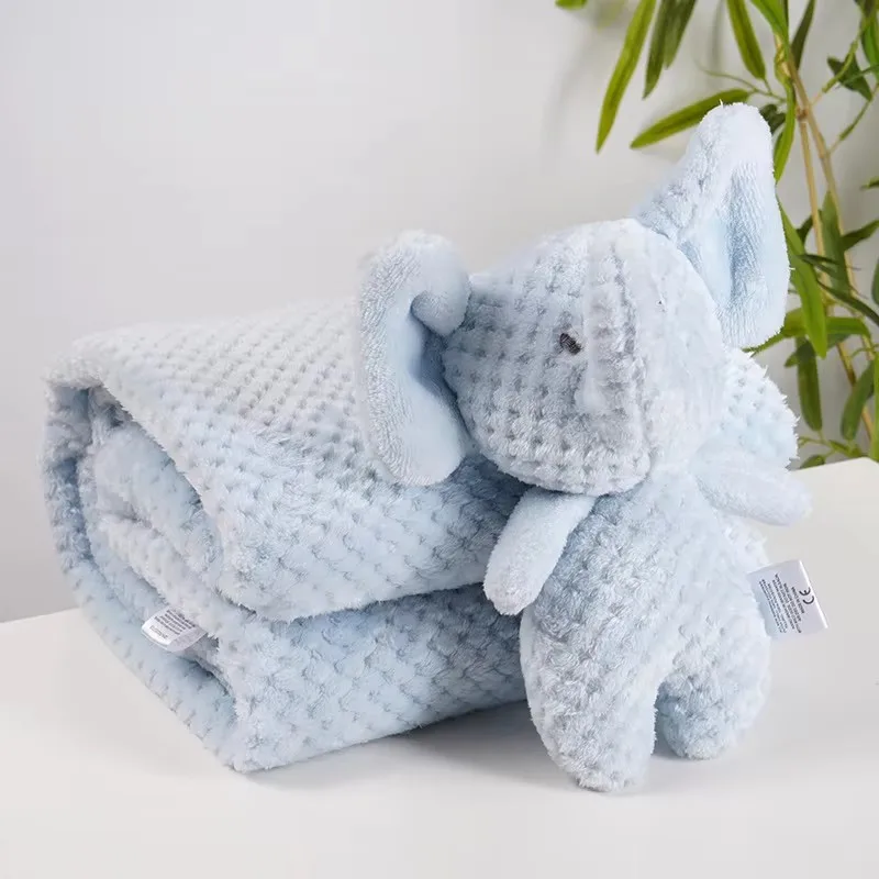 Manta de bebé franela con dibujos y peluche para siesta
