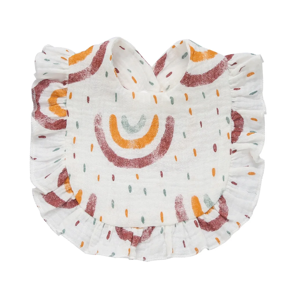 Babero bebe estilo coreano con flores y volantes - pano absorbente - imagen 4