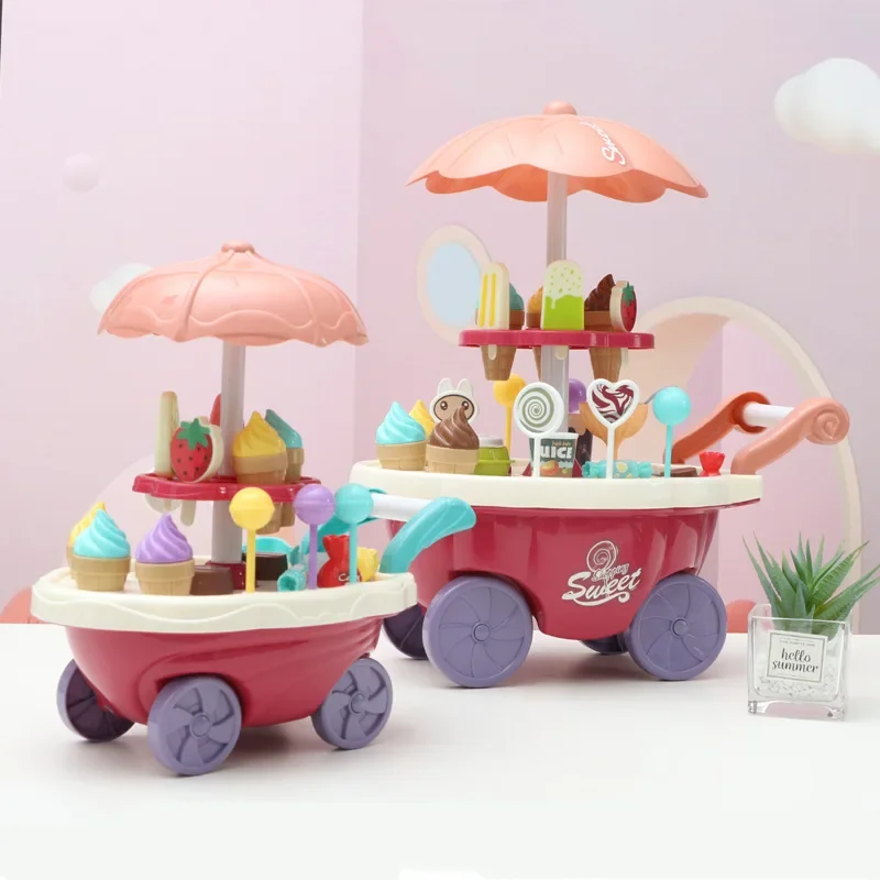 Juego de cocina infantil de helados con carrito de dulces