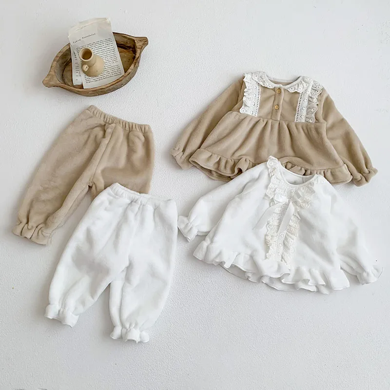 Milangel Pijama franela gruesa para bebé con lazo encaje - imagen 3