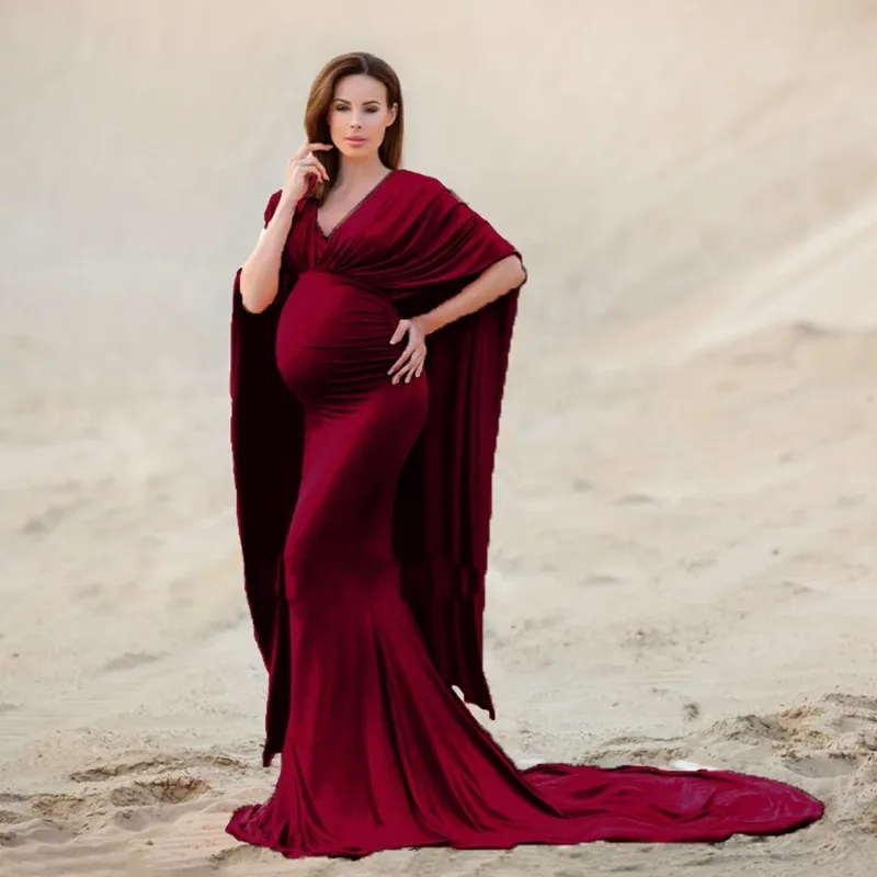 Vestido de maternidad largo elegante para fotos con mangas murciélago - imagen 3