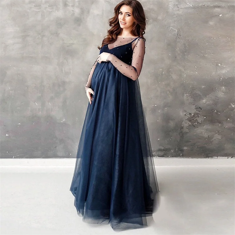 Vestido premamá manga larga para sesión de fotos - imagen 4