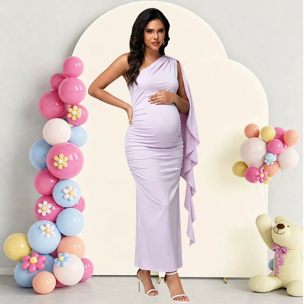 Vestido de maternidad largo asimétrico con volantes drapeados - imagen 5