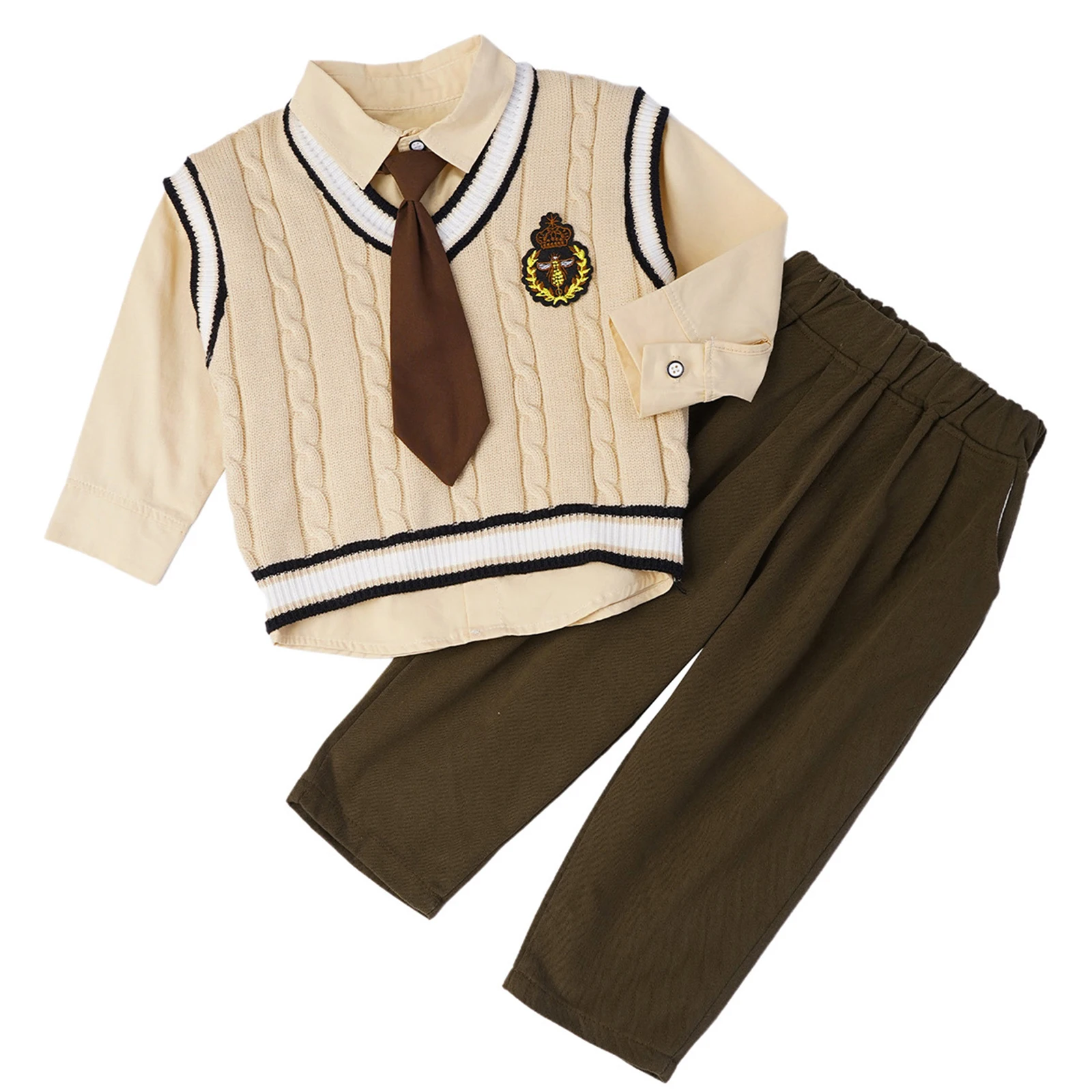 Uniforme escolar preppy bebé con camisa corbata y chaleco punto cable - imagen 5