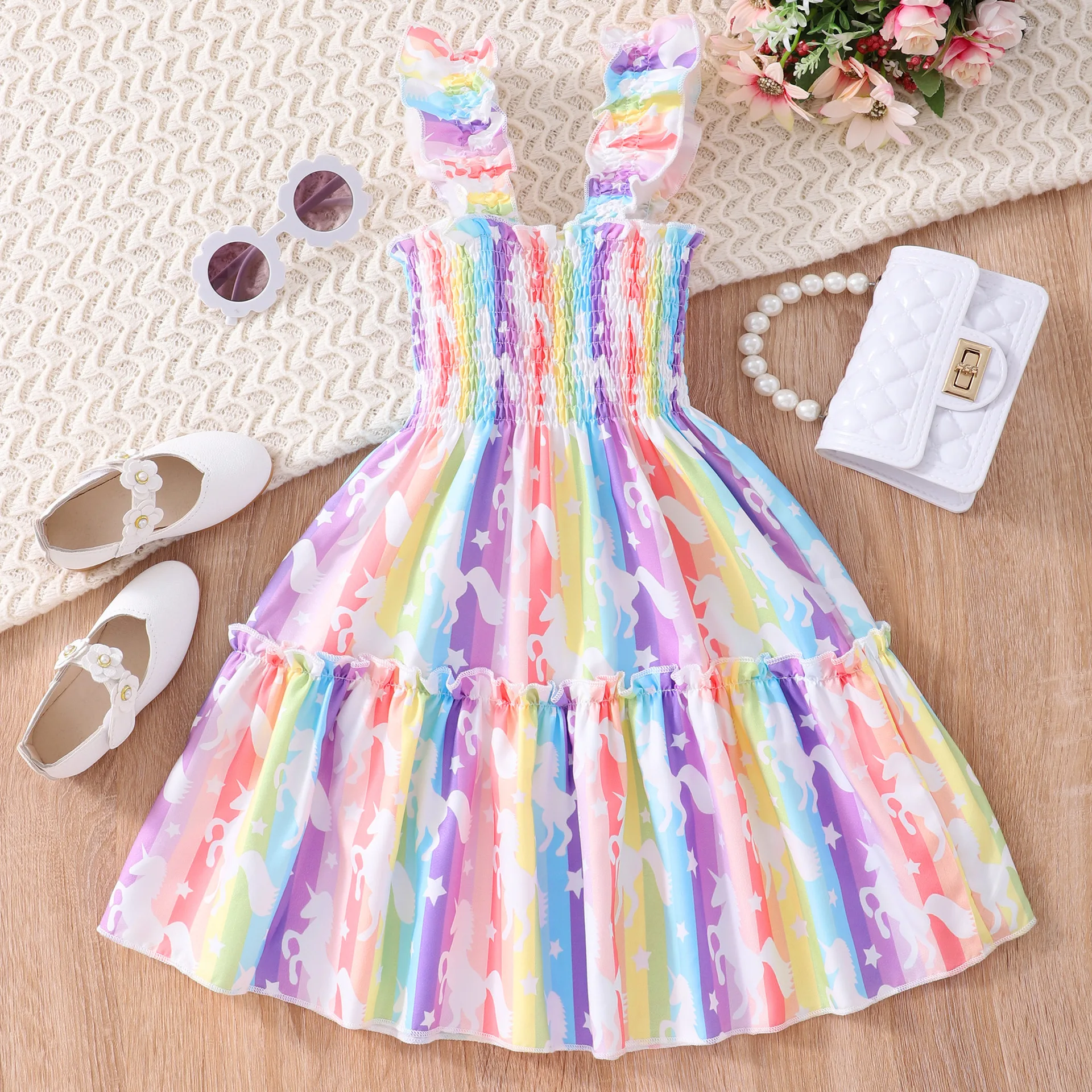 Vestido con arcoíris y colores alegres