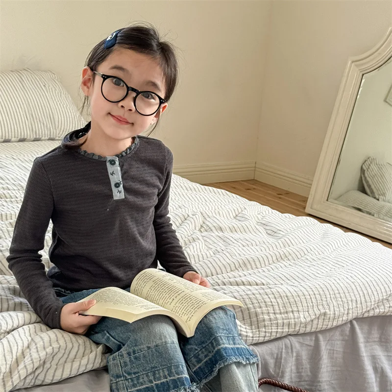 Camiseta de manga larga con encaje para niños de 1 a 6 años - Otoño - imagen 2