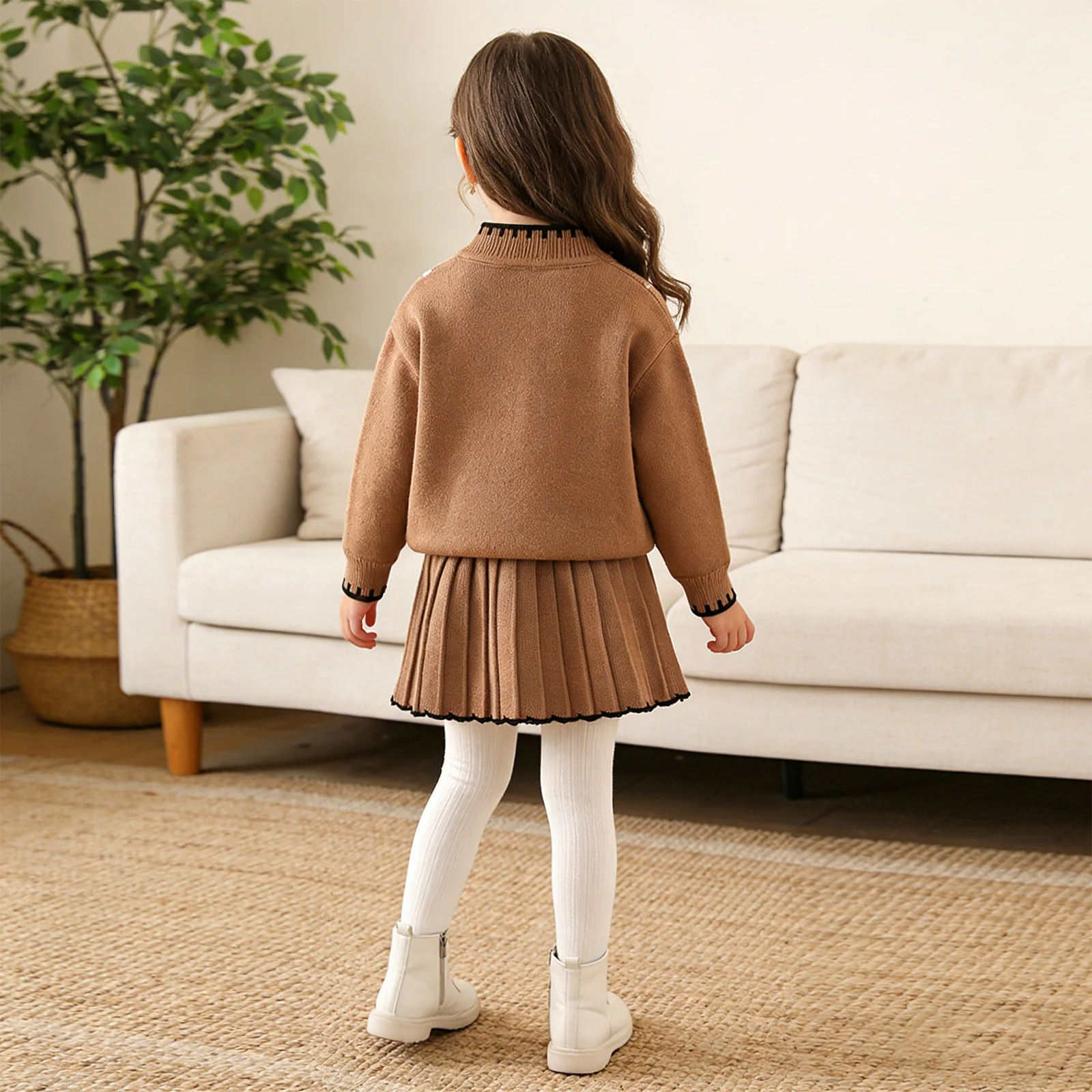 Conjunto de jersey con falda plisada y pedrería para niña - imagen 2