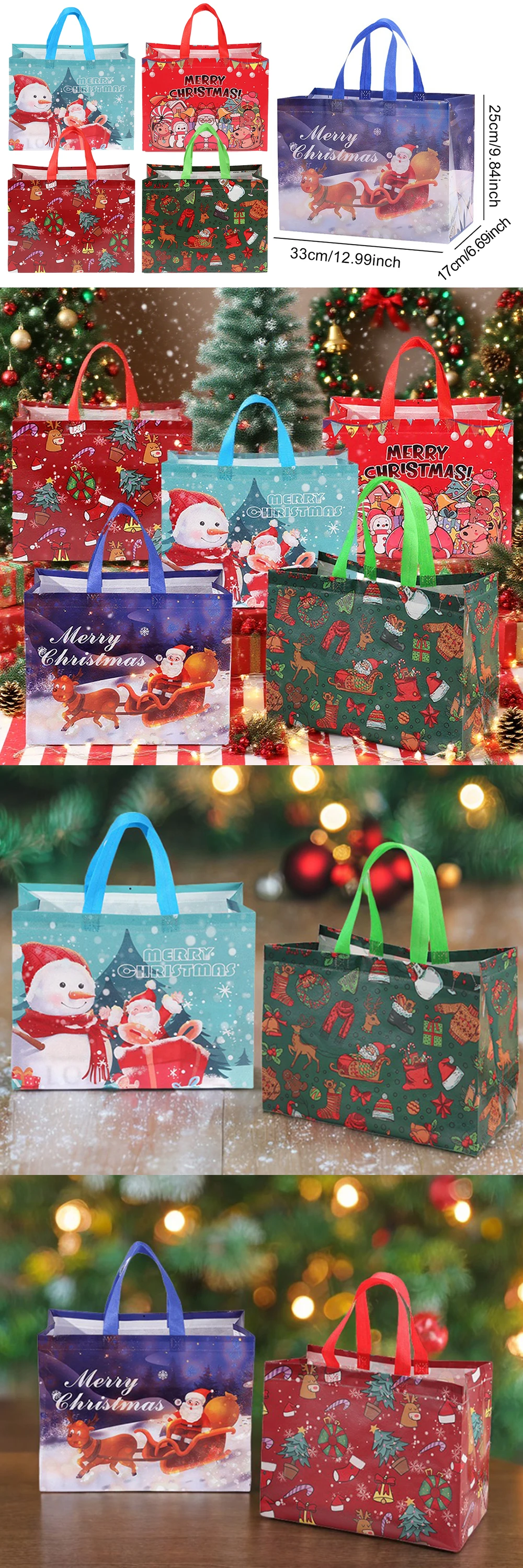 Pack de 5 bolsas de regalo navideñas rojas con diseño Feliz Año 2025