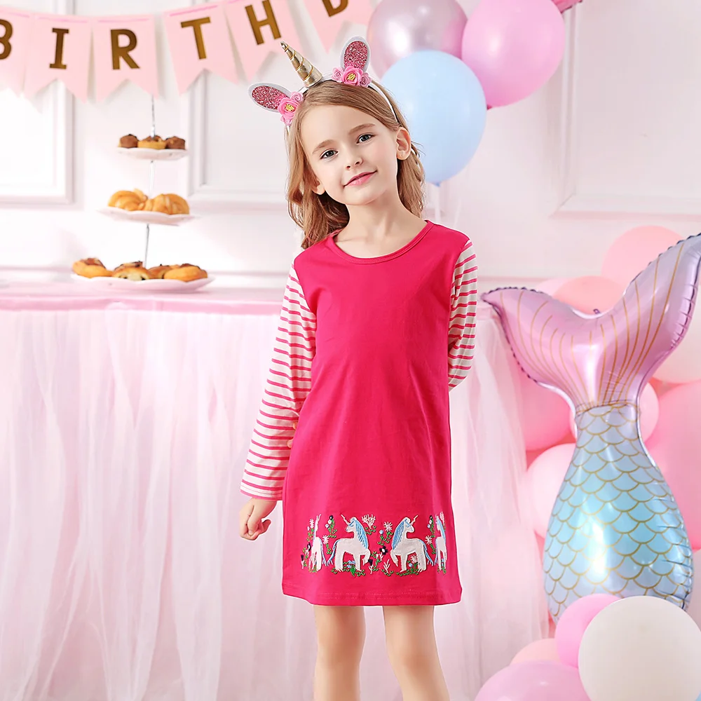 DXTON Vestido de invierno de algodón para niña a rayas manga larga - imagen 2