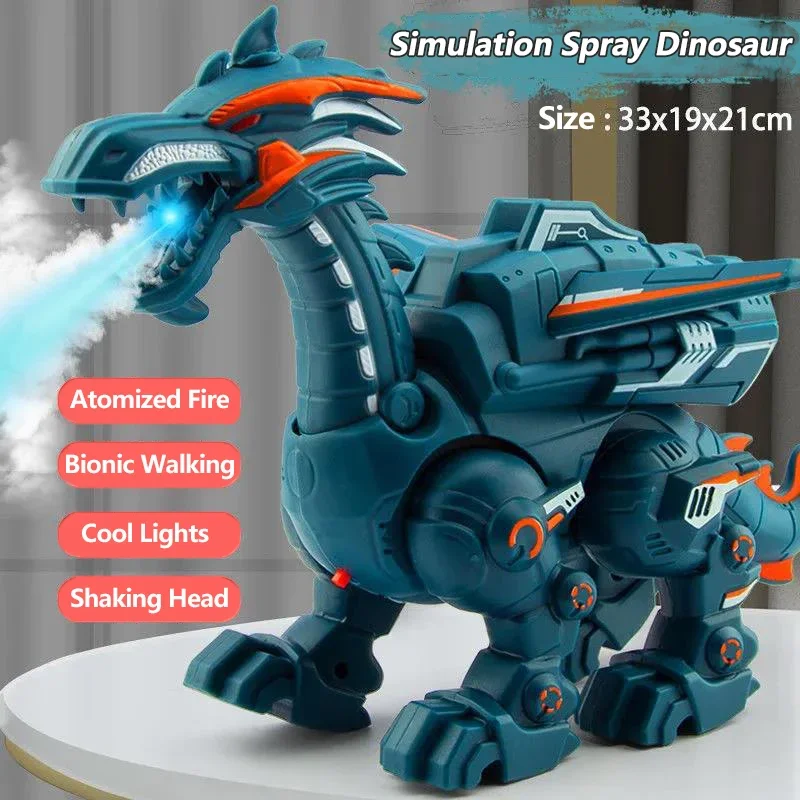 Dinosaurio eléctrico biónico con luces frías y rociador de agua