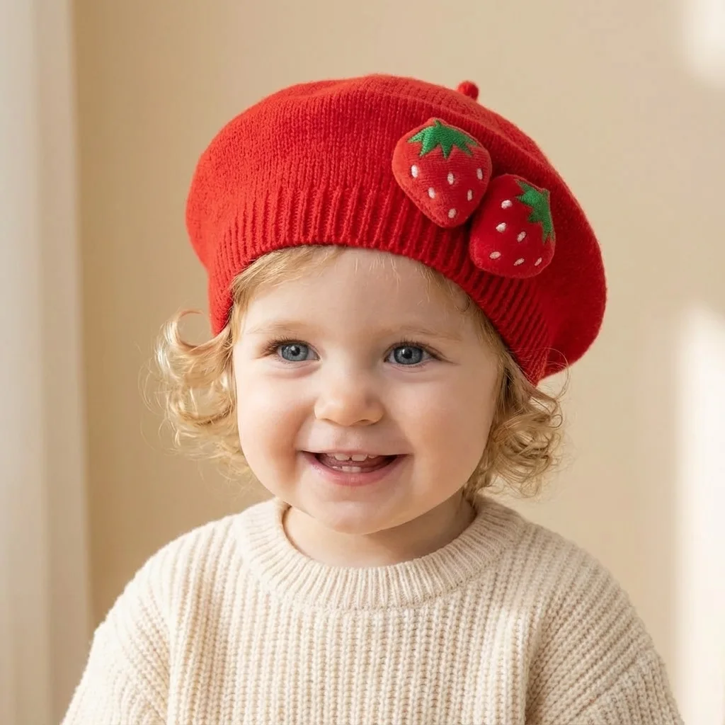 Gorro de punto bebé con diseño de fresa