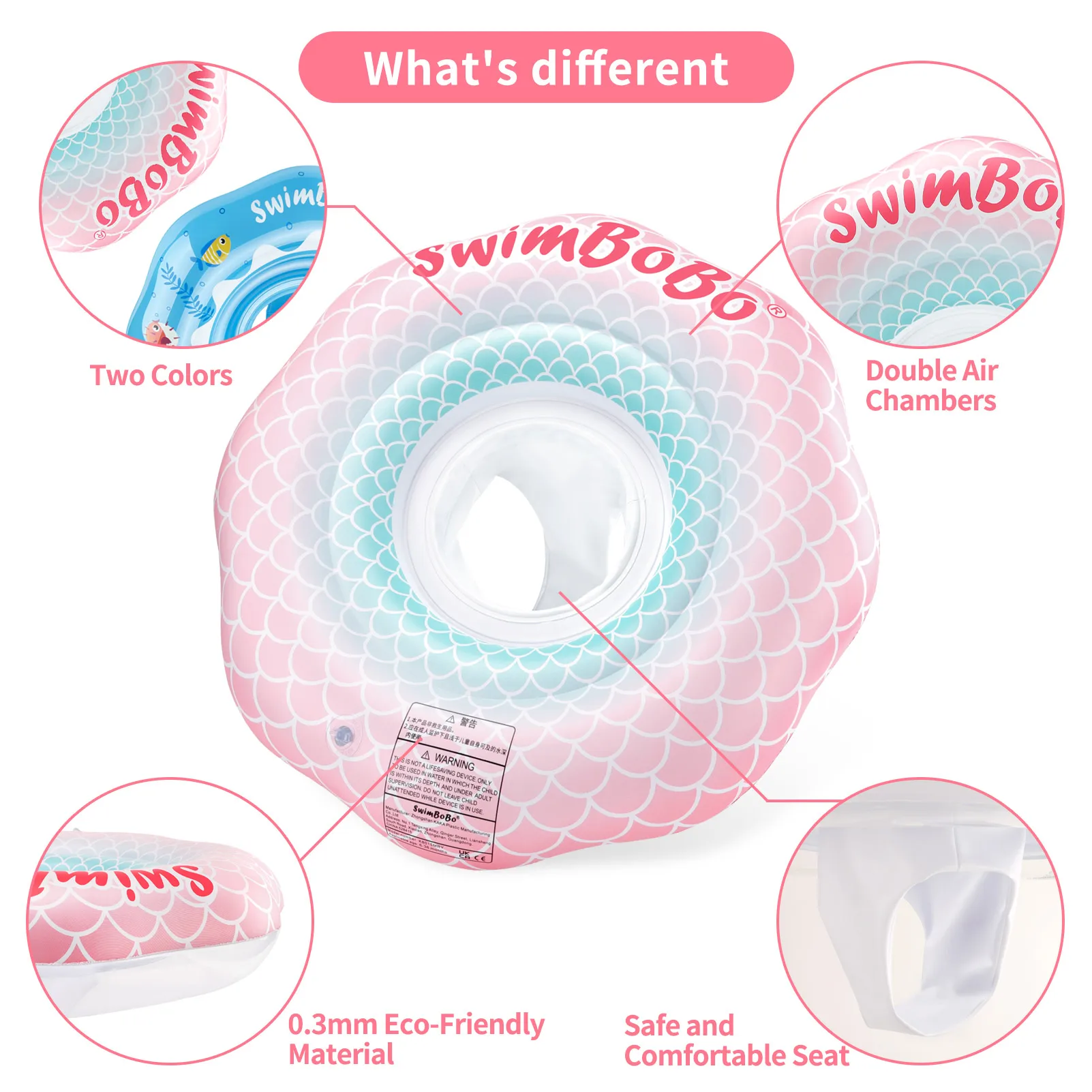 Swimbobo Anillo flotador bebé PVC rosa y azul para piscina - imagen 4