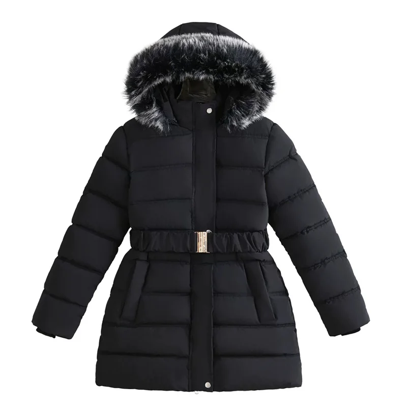 Abrigo de terciopelo para niña con capucha – invierno cálido - imagen 3