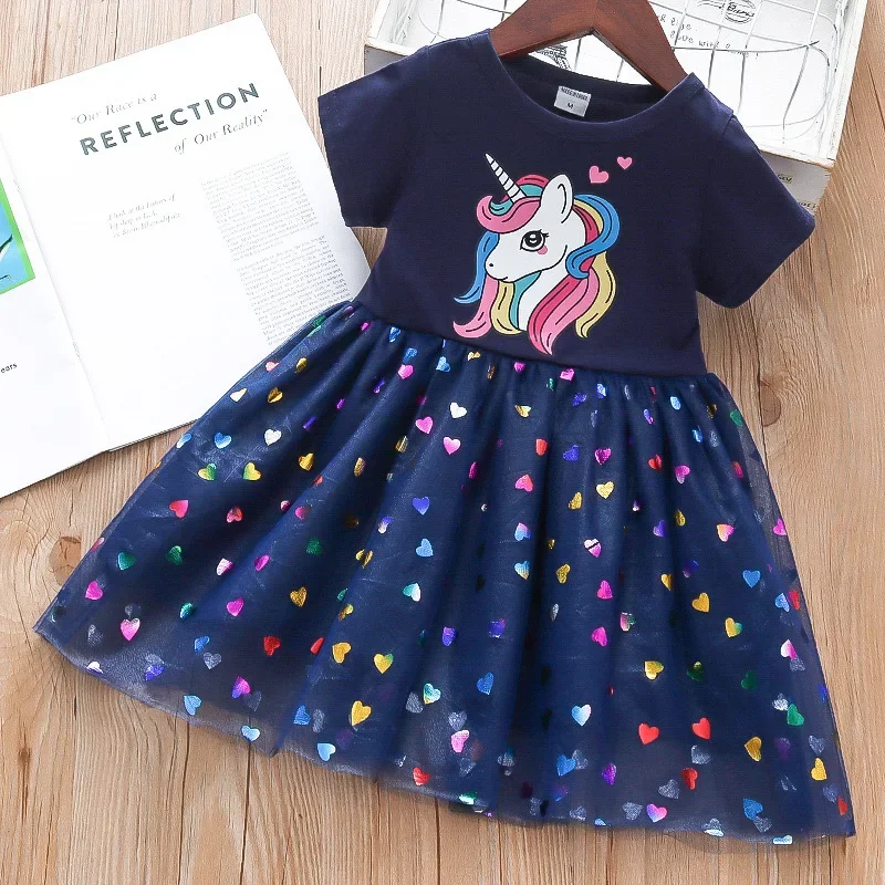 Vestido de princesa con lentejuelas – Unicornio manga corta para niña - imagen 5