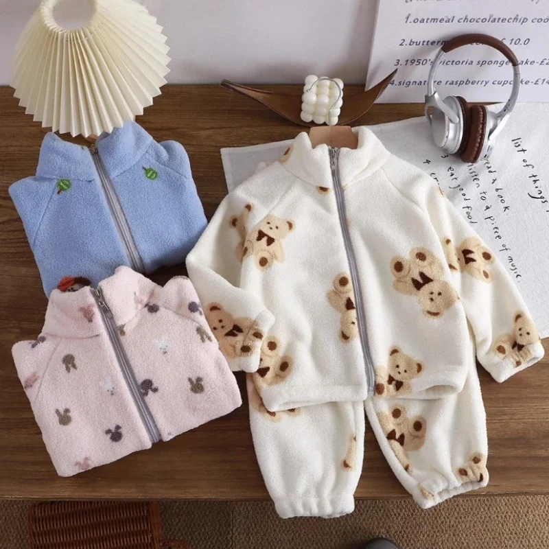 Pijama de lana Coral cálido de felpa para niños y niñas - imagen 2