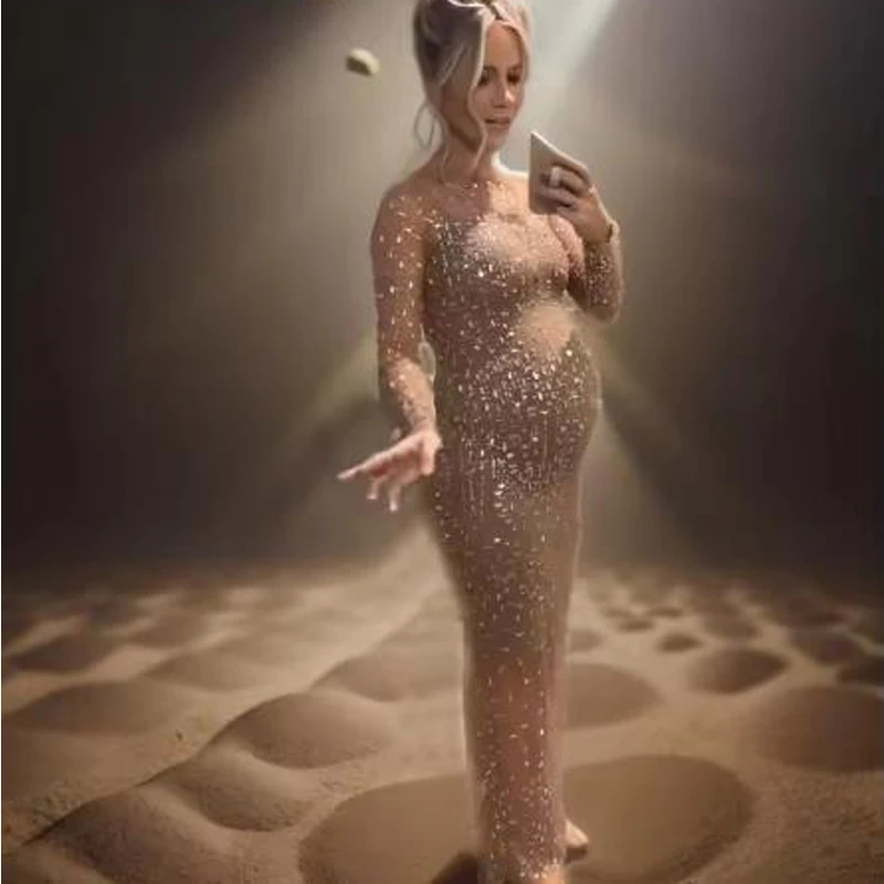 Vestido de maternidad para fotos con pedrería efecto novia - imagen 2