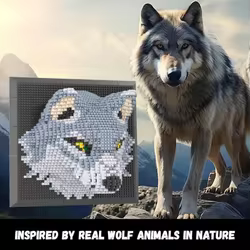 Bloques de construcción 3D con lobo: mural estereoscópico