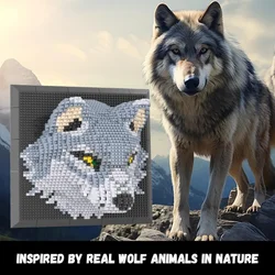 Bloques de construcción 3D con lobo: mural estereoscópico
